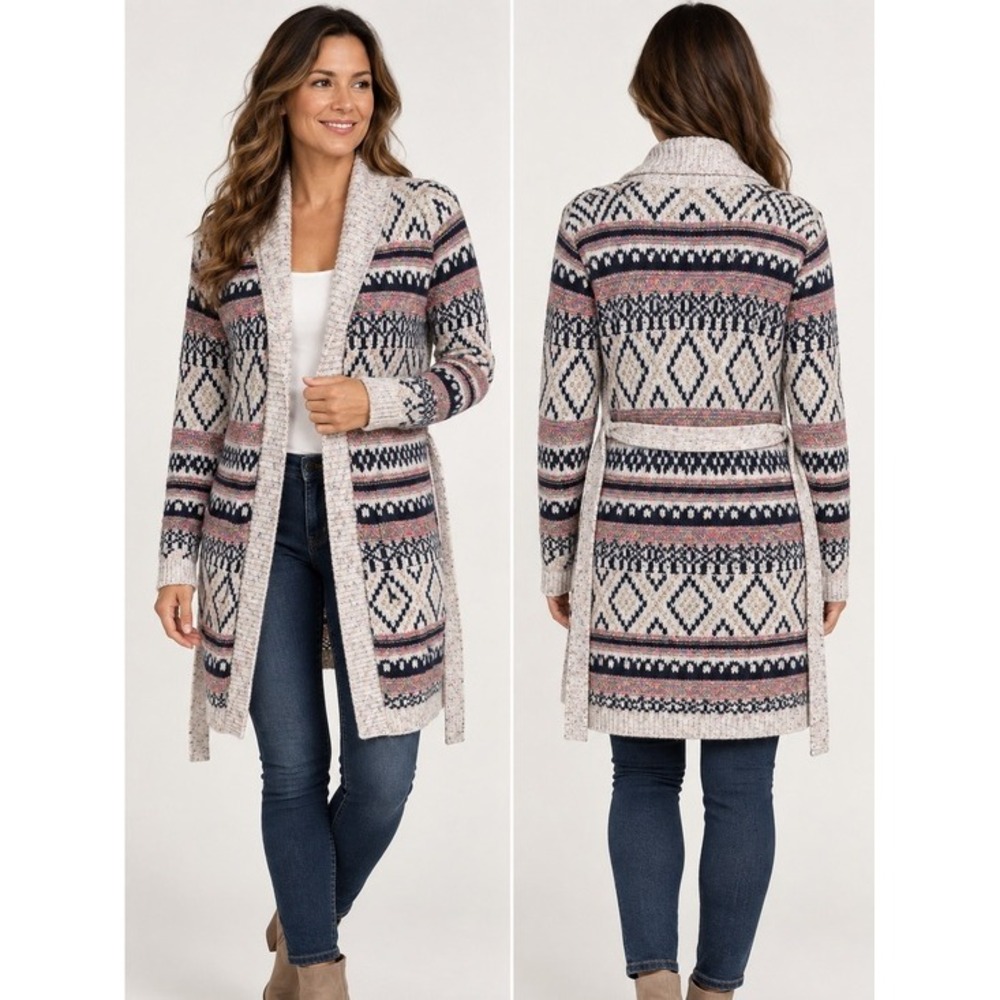 CAT & JACK. XL Multicolor Sweater w/Southwest pattern w/belt. No buttons.Retro